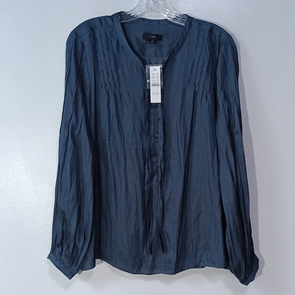 J.Crew Featherweight satin tie-neck top in Blue Size M NWT